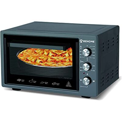 BEHOME Elektrische oven met circulatielucht, 38 liter, met draaispit, zelfreinigend en geëmailleerd, temperatuur tot 320 graden, dubbele beglazing met binnenverlichting en timer, 2 bakvormen en 1 BEHOME Elektrische oven met circulatielucht, 38 liter, met draaispit, zelfreinigend en geëmailleerd, temperatuur tot 320 graden, dubbele beglazing met binnenverlichting en timer, 2 bakvormen en 1
