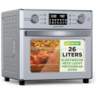 Nutrichef Air Fryer Oven, Convector Toaster & Air Fryer voor het Aanrecht, 360° Rotisserie Functie, 10 Digitale Voorinstellingen Rvs 26QT Nutrichef Air Fryer Oven, Convector Toaster & Air Fryer voor het Aanrecht, 360° Rotisserie Functie, 10 Digitale Voorinstellingen Rvs 26QT
