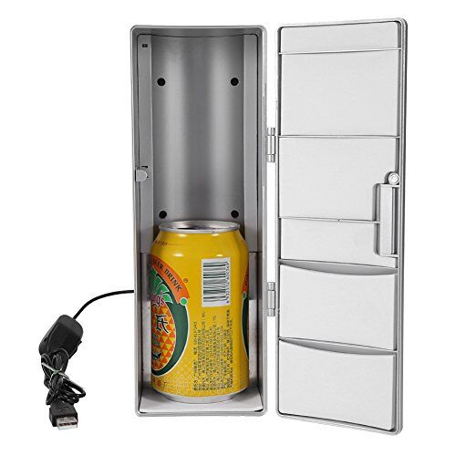 Tnfeeon Mini-USB-koelkastkoeler Gadget draagbare koelkast met vriesvak Compacte tafeldrinkblikjes voor op tafel, koelere, warmere koelkast voor thuis en op kantoor, voor op reis, auto, thuis en op kantoor