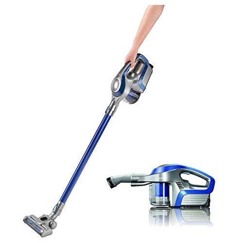 CLEANmaxx Draadloze cycloonstofzuiger, zakloos, met accu, 2-in-1 handstofzuiger, vloerstofzuiger, accuzakloos, cycloonstofzuiger krachtig, 150 watt, blauw/zilver