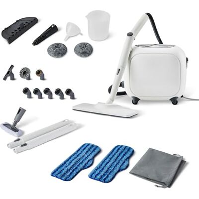 Amazon Basics Multifunctionele Stoomreiniger voor Thuis, met 22 Accessoires, Reiniging zonder Chemicaliën, Krachtige Stoom, Tank van 1,5L, 1500 W, Wit Amazon Basics Multifunctionele Stoomreiniger voor Thuis, met 22 Accessoires, Reiniging zonder Chemicaliën, Krachtige Stoom, Tank van 1,5L, 1500 W, Wit