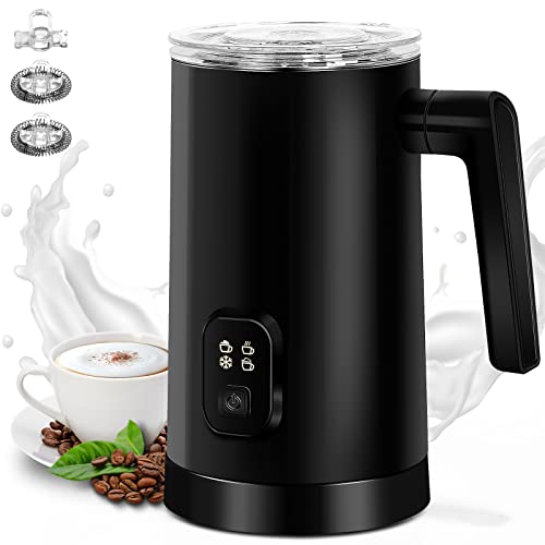 BURNNOVE 4-in-1 Elektrische Melkopschuimer 600W Automatische Roestvrijstalen Melkopschuimer 350ml Automatische Koude Opschuimer met Oververhittingsbeveiliging voor Koffie Macchiato Melk Zwart