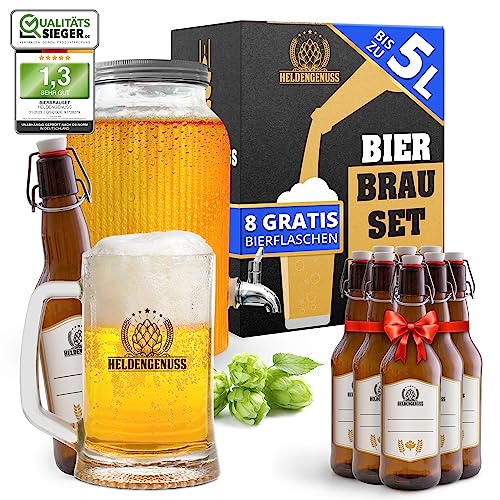 Heldengenuss Bierbrouwset licht 5 l bier [echte brouwervaring] Bierbrouwset met video-instructies biercadeaus voor mannen