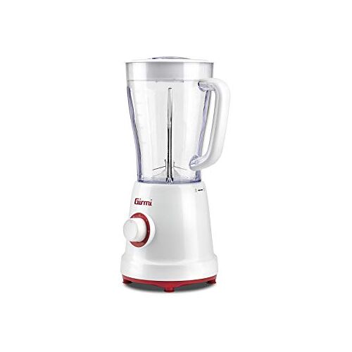 Girmi FR46 Elektrische blender, 1,5 liter, 2 snelheden met puls, 4 messen van roestvrij staal, doseerdeksel, veiligheidsvoorziening, wit/rood