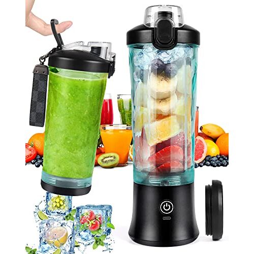 Dreamhigh ® Blender Smoothie Maker, 600 ml draagbare blender voor smoothies en shakes met 6 messen, 4000 mAh mini-blender kan 25 kopjes sap persen voor op kantoor, op de camping en op reis