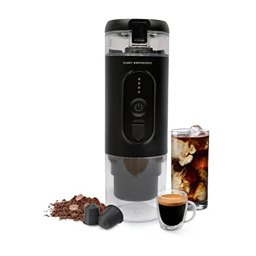 PORT ESPRESSO Draagbaar koffiezetapparaat voor espresso of gemalen koffie, draagbaar koffiezetapparaat, auto, espresso-koffiezetapparaat, snellaadbatterij, ideaal voor reizen en camping, mini-USB-machine