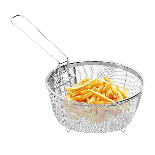 Mandeep Frituurmand voor pot, frituurmand, kleine friteuse mand roestvrij staal met handvat voor friet, garnalen uienringen