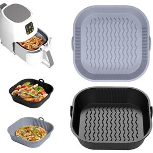 Diboniur Siliconen bakvorm Air Fryer accessoires 5-8 l, 2 stuks 21 cm platte siliconen airfryer, mand voor heteluchtfriteuse, siliconen voeringen voor airfryer, magnetron, oven (grijs en zwart) Diboniur Siliconen bakvorm Air Fryer accessoires 5-8 l, 2 stuks 21 cm platte siliconen airfryer, mand voor heteluchtfriteuse, siliconen voeringen voor airfryer, magnetron, oven (grijs en zwart)