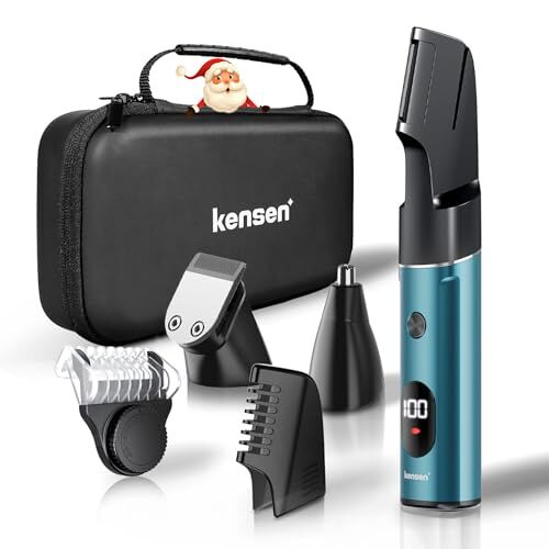 kensen Lichaamstrimmer voor Mannen, Waterdichte Lichaamshaartrimmer, 3-in-1 Trimmer voor Baard, Neus en Intieme Zones, in Droog en Nat te Gebruiken, Donkergroen.