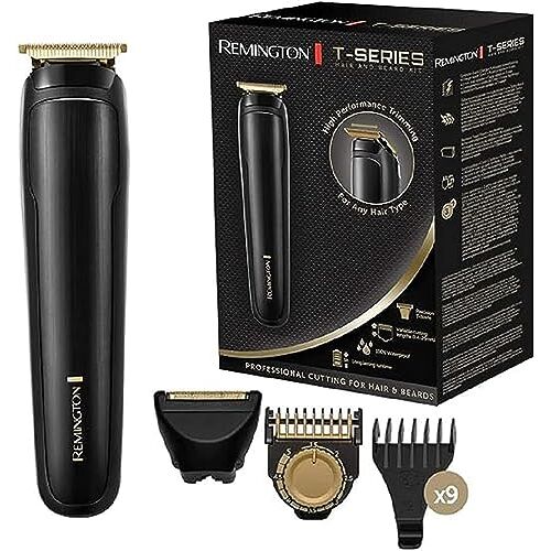 Remington Baardtrimmer & Tondeuse T-Series Hair & Beard Kit (2-in-1-tool, 9 opzetkammen, 0,2 25mm, Turbo-functie, 5 Uur Gebruikstijd, Ideaal Voor Dik Haar) MB7050