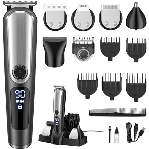 YIRISO Baardtrimmer, tondeuse, neushaartrimmer, body trimmer/scheerapparaat heren, all-in-one voor gezicht, haar, lichaam, intieme zone, laad-/opbergstation, waterdicht, cadeau voor mannen