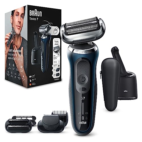 Braun Series 7 scheerapparaat voor heren, elektrisch scheerapparaat & trimmer, reinigingsstation, 360° flex, nat & droog, oplaadbaar & draadloos, vaderdagcadeau, 71-B7850cc, blauw