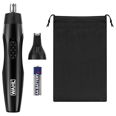Wahl 2 in 1 Detail Trimmer, oor-, neus- & precisietrimmer voor gezichtshaar, op batterijen, wasbare koppen, comfortgreep, reisetui, duurzame wasbare koppen Wahl 2 in 1 Detail Trimmer, oor-, neus- & precisietrimmer voor gezichtshaar, op batterijen, wasbare koppen, comfortgreep, reisetui, duurzame wasbare koppen