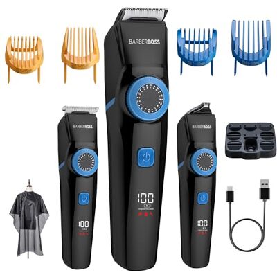 BARBERBOSS Herentrimmer voor haar, baard en detail, oplaadbare gezichtsverzorging voor mannen, 3-in-1 draadloze verzorgingsset met precisiewijzerplaat, led-indicatoren, detailverzorgingsset voor heren BARBERBOSS Herentrimmer voor haar, baard en detail, oplaadbare gezichtsverzorging voor mannen, 3-in-1 draadloze verzorgingsset met precisiewijzerplaat, led-indicatoren, detailverzorgingsset voor heren