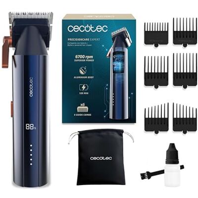 Cecotec Tondeuse met borstelloze digitale motor PrecisionCare Expert Elite. 6700rpm, 2 snelheden, 6 geleidingskammen, aluminium behuizing, 2 uur looptijd, lengte-instelling 0,8-2 mm, transporttas Cecotec Tondeuse met borstelloze digitale motor PrecisionCare Expert Elite. 6700rpm, 2 snelheden, 6 geleidingskammen, aluminium behuizing, 2 uur looptijd, lengte-instelling 0,8-2 mm, transporttas
