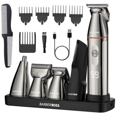 BARBERBOSS Baardtrimmer, Haartrimmer voor Mannen, 5-in-1 Baardverzorgingsset voor Mannen, Baardtrimmerset voor Mannen, Precisiescheermes, Precisie Neus-, Oor- en Lichaamstrimmer, QR-6010 BARBERBOSS Baardtrimmer, Haartrimmer voor Mannen, 5-in-1 Baardverzorgingsset voor Mannen, Baardtrimmerset voor Mannen, Precisiescheermes, Precisie Neus-, Oor- en Lichaamstrimmer, QR-6010