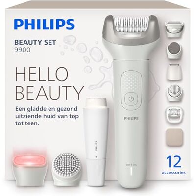 Philips Beauty Set – Alles-in-één set voor Lichaam, Gezicht, Bikinilijn en Voeten, Draadloos Nat en Droog Gebruik, voor Ontharing, Lichaams- en Huidverzorging, Epilator met 12 Accessoires, BRE749/00 Philips Beauty Set – Alles-in-één set voor Lichaam, Gezicht, Bikinilijn en Voeten, Draadloos Nat en Droog Gebruik, voor Ontharing, Lichaams- en Huidverzorging, Epilator met 12 Accessoires, BRE749/00