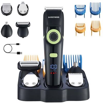 BARBERBOSS Tondeuse voor heren, baardverzorging set voor mannen, oor- en neushaartrimmer voor mannen, precisiewijzerplaat, keramisch mes, 4 geleidekammen, waterdicht, led-display BARBERBOSS Tondeuse voor heren, baardverzorging set voor mannen, oor- en neushaartrimmer voor mannen, precisiewijzerplaat, keramisch mes, 4 geleidekammen, waterdicht, led-display