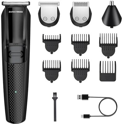 BARBERBOSS Baardtrimmer voor heren, veelzijdige tondeuse voor precisie-snitten, uitgebreide verzorgingsset voor mannen, stylingtool voor glad haar en baard, draadloze kapselset voor heren BARBERBOSS Baardtrimmer voor heren, veelzijdige tondeuse voor precisie-snitten, uitgebreide verzorgingsset voor mannen, stylingtool voor glad haar en baard, draadloze kapselset voor heren