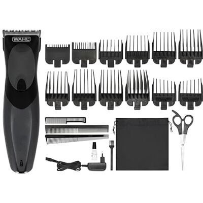 Wahl 9639-816 Haircut & Beard haar- en baardtrimmer, werkt op batterijen en netvoeding. Krachtige motor, lemmet van roestvrij staal, slank design, 10 opzetkammen, oplaadbaar, 60 minuten looptijd Wahl 9639-816 Haircut & Beard haar- en baardtrimmer, werkt op batterijen en netvoeding. Krachtige motor, lemmet van roestvrij staal, slank design, 10 opzetkammen, oplaadbaar, 60 minuten looptijd