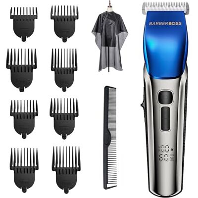 BARBERBOSS Haar- en baardtrimmerset voor heren, verstelbare snelheidsknipper met keramisch snijmes, tondeuse voor heren, waterdichte verzorgingsset BARBERBOSS Haar- en baardtrimmerset voor heren, verstelbare snelheidsknipper met keramisch snijmes, tondeuse voor heren, waterdichte verzorgingsset