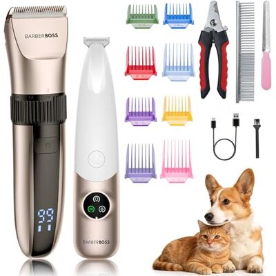 BARBERBOSS Dubbele tondeuse voor huisdieren, trimmer voor lichaamsverzorging en mini-precisietrimmer voor poten, waterdicht en USB-oplaadbaar, 2-in-1 verzorgingsset voor huisdieren, QR-9112 BARBERBOSS Dubbele tondeuse voor huisdieren, trimmer voor lichaamsverzorging en mini-precisietrimmer voor poten, waterdicht en USB-oplaadbaar, 2-in-1 verzorgingsset voor huisdieren, QR-9112