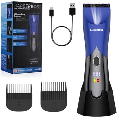 BARBERBOSS Intieme lichaamstrimmer voor heren, oplaadbaar, lies- en schaamhaar, zacht verzorgingsgereedschap met reisslot, waterdichte intieme tondeuse BARBERBOSS Intieme lichaamstrimmer voor heren, oplaadbaar, lies- en schaamhaar, zacht verzorgingsgereedschap met reisslot, waterdichte intieme tondeuse