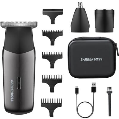 BARBERBOSS 3-in-1 Trimmerset voor heren, baard- en haartrimmer, neus- en oortrimmer, mini-scheerapparaat, elektrisch scheerapparaat voor heren, dubbele snelheidsregeling (Metallic Gun Poeder) BARBERBOSS 3-in-1 Trimmerset voor heren, baard- en haartrimmer, neus- en oortrimmer, mini-scheerapparaat, elektrisch scheerapparaat voor heren, dubbele snelheidsregeling (Metallic Gun Poeder)