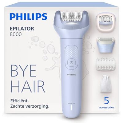 Philips Epilator Series 8000 – Draadloos Wet & Dry Elektrisch Epileerapparaat, Haarverwijdering voor Benen en Lichaam, met ProGuide, 5 Accessoires, 60 min. Gebruikstijd, Model BRE709/00 Philips Epilator Series 8000 – Draadloos Wet & Dry Elektrisch Epileerapparaat, Haarverwijdering voor Benen en Lichaam, met ProGuide, 5 Accessoires, 60 min. Gebruikstijd, Model BRE709/00