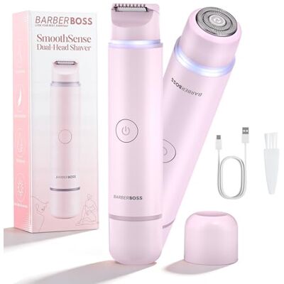 BARBERBOSS 2-in-1 elektrisch scheerapparaat voor vrouwen, dubbele kop gezichts- en lichaamsscheerapparaat, slim precisie-licht, compacte dame bikinitrimmer en gezichtshaarverwijderaar (Roze) BARBERBOSS 2-in-1 elektrisch scheerapparaat voor vrouwen, dubbele kop gezichts- en lichaamsscheerapparaat, slim precisie-licht, compacte dame bikinitrimmer en gezichtshaarverwijderaar (Roze)