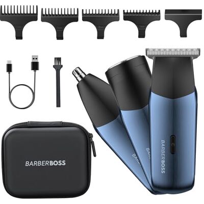 BARBERBOSS 3-in-1 Trimmerset voor heren, baard- en haartrimmer, neus- en oortrimmer, mini-scheerapparaat, elektrisch scheerapparaat voor heren, dubbele snelheidsregeling, QR-2212 BARBERBOSS 3-in-1 Trimmerset voor heren, baard- en haartrimmer, neus- en oortrimmer, mini-scheerapparaat, elektrisch scheerapparaat voor heren, dubbele snelheidsregeling, QR-2212