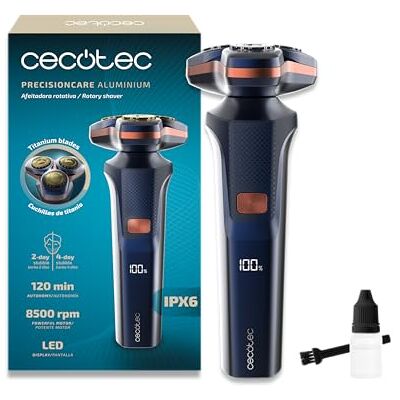 Cecotec PrecisionCare Aluminium rotatiescheermes, messen voor lang en kort haar, intelligent led-display, 2 snelheden, 8500 omw/min, autonomie 2 uur, magnetische kop en titanium coating Cecotec PrecisionCare Aluminium rotatiescheermes, messen voor lang en kort haar, intelligent led-display, 2 snelheden, 8500 omw/min, autonomie 2 uur, magnetische kop en titanium coating