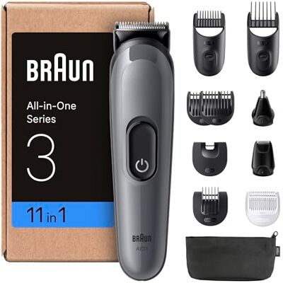 Braun Multigroom All-in-One Series 3, 11-in-1 trimmerset 3, AIO3565, grijs Baardtrimmer, neushaartrimmer, haartrimmer voor gezicht en hoofd, 14 lengtes, 50 minuten batterij, waterdicht Braun Multigroom All-in-One Series 3, 11-in-1 trimmerset 3, AIO3565, grijs Baardtrimmer, neushaartrimmer, haartrimmer voor gezicht en hoofd, 14 lengtes, 50 minuten batterij, waterdicht