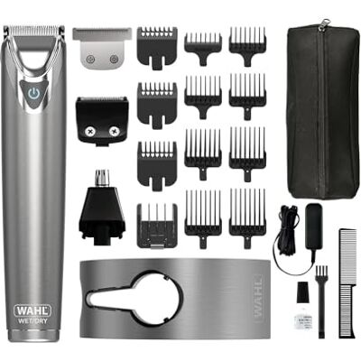 Wahl Washable Stainless Steel Multigroomer, Baard en Stoppelbaard Trimmer voor Mannen, Thuis Haren Knippen, Neus Oor Trimmer, Man Grooming Set, Volledig wasbaar, Snoerloos Wahl Washable Stainless Steel Multigroomer, Baard en Stoppelbaard Trimmer voor Mannen, Thuis Haren Knippen, Neus Oor Trimmer, Man Grooming Set, Volledig wasbaar, Snoerloos