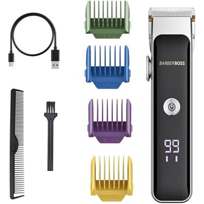 BARBERBOSS Heren gezichts- en baardtrimmer, compacte tondeuse met verstelbare wijzerplaat, dubbele snelheidsregeling, baardverzorgingsgereedschap voor heren, haartrimmer voor mannen BARBERBOSS Heren gezichts- en baardtrimmer, compacte tondeuse met verstelbare wijzerplaat, dubbele snelheidsregeling, baardverzorgingsgereedschap voor heren, haartrimmer voor mannen