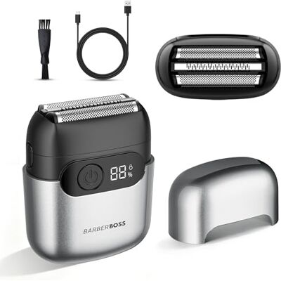 BARBERBOSS Foliescheerapparaat voor Heren, Compact Elektrisch Scheerapparaat, Zwevende Roestvrijstalen Foliebladen, Compact Elektrisch Scheerapparaat voor Heren, QR-2752 (Metallic Grijs) Compact Elektrisch Scheerapparaat, Drijvende Roestvrijstalen Folie BARBERBOSS Foliescheerapparaat voor Heren, Compact Elektrisch Scheerapparaat, Zwevende Roestvrijstalen Foliebladen, Compact Elektrisch Scheerapparaat voor Heren, QR-2752 (Metallic Grijs) Compact Elektrisch Scheerapparaat, Drijvende Roestvrijstalen Folie
