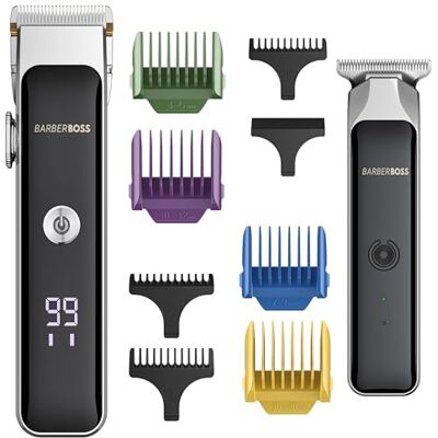 BARBERBOSS Baardtrimmerset voor mannen, 2 draadloze tondeuses met precisieregelaar, gezichtssnijder voor mannen, led-display en USB-oplaadfunctie, draagbare verzorgingsset BARBERBOSS Baardtrimmerset voor mannen, 2 draadloze tondeuses met precisieregelaar, gezichtssnijder voor mannen, led-display en USB-oplaadfunctie, draagbare verzorgingsset