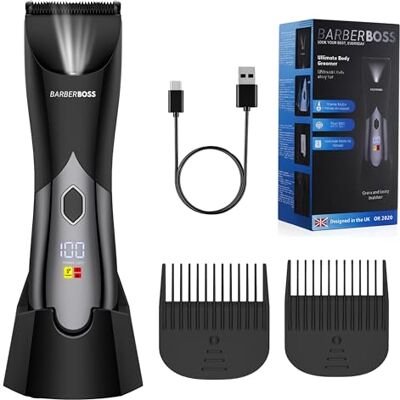 BARBERBOSS Body Groomer voor heren, draadloze en waterdichte elektrische tondeuse voor mannen, intieme trimmer, precisie-control-trimmer, full-body verzorgingsset BARBERBOSS Body Groomer voor heren, draadloze en waterdichte elektrische tondeuse voor mannen, intieme trimmer, precisie-control-trimmer, full-body verzorgingsset