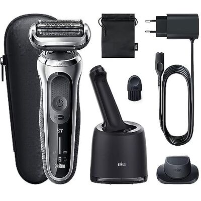 Braun Series 7 71-S7200cc Elektrisch nat en droog scheerapparaat met SmartCare Center System en precisie-trimmer, batterij, draadloos, met folie, zilver Braun Series 7 71-S7200cc Elektrisch nat en droog scheerapparaat met SmartCare Center System en precisie-trimmer, batterij, draadloos, met folie, zilver