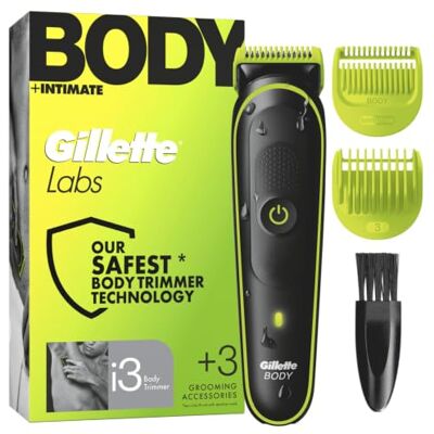 Gillette Labs i3 Body + Intimate trimmer voor heren, met SkinFirst-technologie, intieme scheerapparaat voor lichaam en intieme zone, waterdicht, zwart/groen Intiem scheerapparaat voor lichaam, intieme zone met SkinFirst-technologie, waterdicht, incl. 3 Gillette Labs i3 Body + Intimate trimmer voor heren, met SkinFirst-technologie, intieme scheerapparaat voor lichaam en intieme zone, waterdicht, zwart/groen Intiem scheerapparaat voor lichaam, intieme zone met SkinFirst-technologie, waterdicht, incl. 3