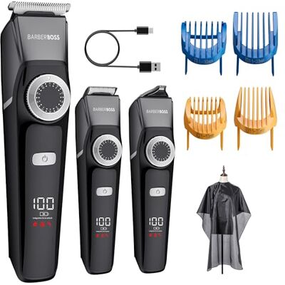 BARBERBOSS Detailverzorgingsset voor heren, 3-in-1 draadloze haar- en baardtrimmer, precisiewijzerplaat, led-display, gezichtsverzorgingsset voor mannen, draadloze tondeuse voor heren BARBERBOSS Detailverzorgingsset voor heren, 3-in-1 draadloze haar- en baardtrimmer, precisiewijzerplaat, led-display, gezichtsverzorgingsset voor mannen, draadloze tondeuse voor heren