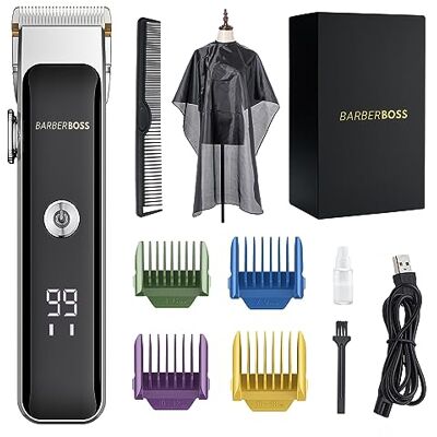 BARBERBOSS Professionele gezichtstrimmer voor baard en haar, compact ontwerp, precisiewijzerplaat, 2 snelheidsinstellingen, USB-oplaadbaar, keramisch & titanium mes, LED-display, QR-2089 BARBERBOSS Professionele gezichtstrimmer voor baard en haar, compact ontwerp, precisiewijzerplaat, 2 snelheidsinstellingen, USB-oplaadbaar, keramisch & titanium mes, LED-display, QR-2089