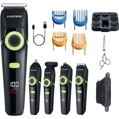 BARBERBOSS 5-in-1 baardverzorgingsset voor heren, draadloze tondeuse voor mannen, lichaam en oor, neusverzorger, detailtondeuse met precisiewijzerplaat, complete gezichtsverzorger voor heren BARBERBOSS 5-in-1 baardverzorgingsset voor heren, draadloze tondeuse voor mannen, lichaam en oor, neusverzorger, detailtondeuse met precisiewijzerplaat, complete gezichtsverzorger voor heren