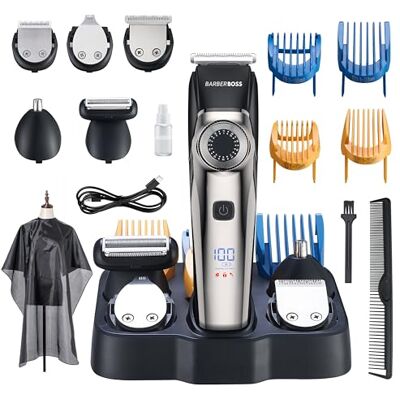 BARBERBOSS Professionele baardtrimmer, tondeuse voor mannen, oor- en neustrimmer, 39 snijlengtes, kamopzetstukken, precisiewijzerplaat, waterdicht ontwerp, LED-display, QR-6083 BARBERBOSS Professionele baardtrimmer, tondeuse voor mannen, oor- en neustrimmer, 39 snijlengtes, kamopzetstukken, precisiewijzerplaat, waterdicht ontwerp, LED-display, QR-6083