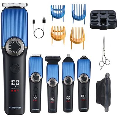 BARBERBOSS 5-in-1 verzorgingsset voor heren, draadloze baardtrimmer, tondeuse, bodytrimmer, detailtrimmer en neus, oortondeuse met precisiewijzerplaat, oplaadbare gezichtsverzorging voor mannen BARBERBOSS 5-in-1 verzorgingsset voor heren, draadloze baardtrimmer, tondeuse, bodytrimmer, detailtrimmer en neus, oortondeuse met precisiewijzerplaat, oplaadbare gezichtsverzorging voor mannen