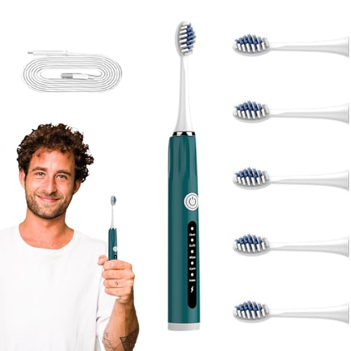 Quzente Oplaadbare tandenborstel voor volwassenen, elektrische tandenborstel   Elektrische tandenborstel Elektrische tandenborstel   Ultrasone tandenborstel met 5 modi en 6 opzetborstels, elektrische