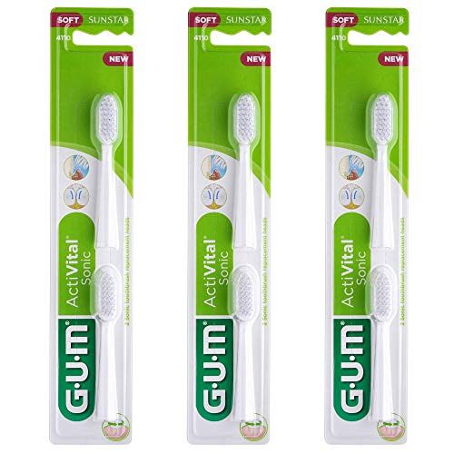 GUM ® ActiVital® Sonic, sonische tandenborstelkop met batterijen van  ActiVital Sonic, ultrageluide strengen, 50% efficiënter/wit/verpakking van 3 x 2 stuks