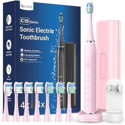 Coulax Pro Elektrische tandenborstel, sonische tandenborstel voor volwassenen, whitening ultrasone tandenborstels, elektrisch met reisetui en laadstation, elektrische tandenborstel met 8 borstelkoppen, 5 Coulax Pro Elektrische tandenborstel, sonische tandenborstel voor volwassenen, whitening ultrasone tandenborstels, elektrisch met reisetui en laadstation, elektrische tandenborstel met 8 borstelkoppen, 5