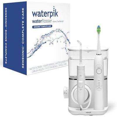 Waterpik Sensonic Complete Care Water Flosser, Rechargeable Electric Toothbrush and Water Flosser Combo Set, CC-04, White, Waterpik Sensonic Complete Care Water Flosser, Rechargeable Electric Toothbrush and Water Flosser Combo Set, CC-04, White,