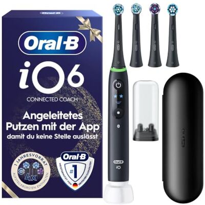 Oral-B Elektrische tandenborstel iO 6, 4 reserveborstels, zwart 5 poetsmodi, waaronder witheid en tandvleesverzorging, druksensor, oplaadbare batterij, etui Oral-B Elektrische tandenborstel iO 6, 4 reserveborstels, zwart 5 poetsmodi, waaronder witheid en tandvleesverzorging, druksensor, oplaadbare batterij, etui